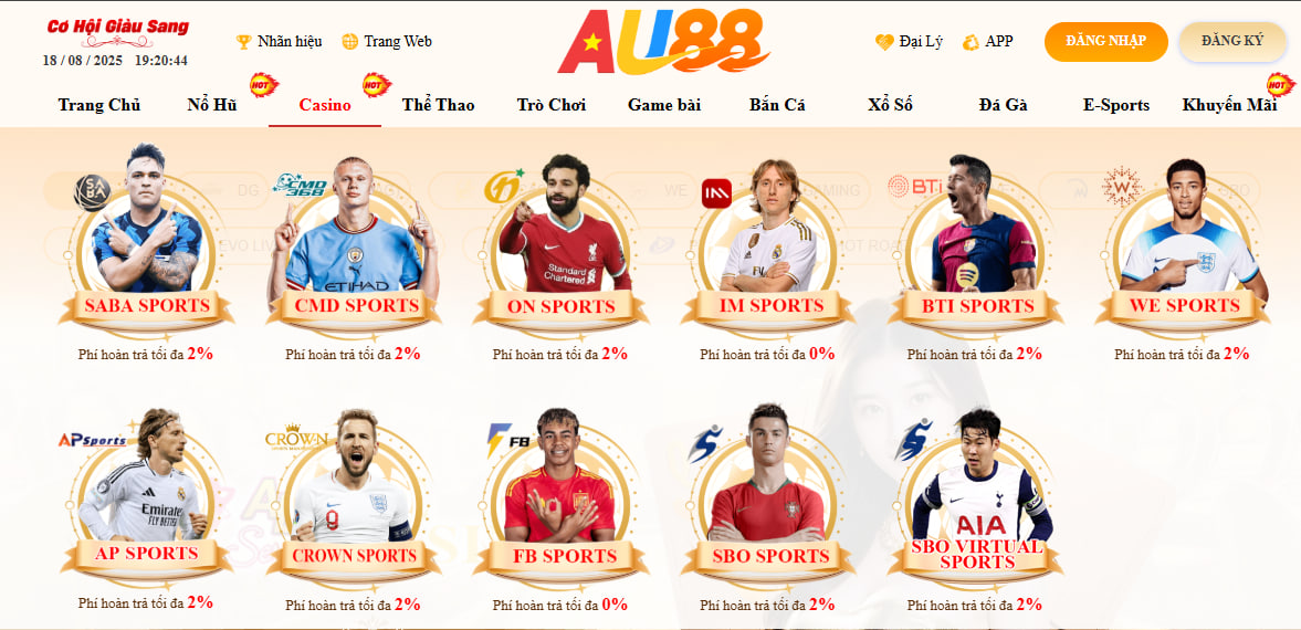 AU88 – TRANG CHỦ 22 Sảnh thể thao AU88 với đa dạng kèo cược hấp dẫn từ kèo góc, kèo thẻ phạt, kèo tỷ số, kèo châu Á, kèo châu Âu,...