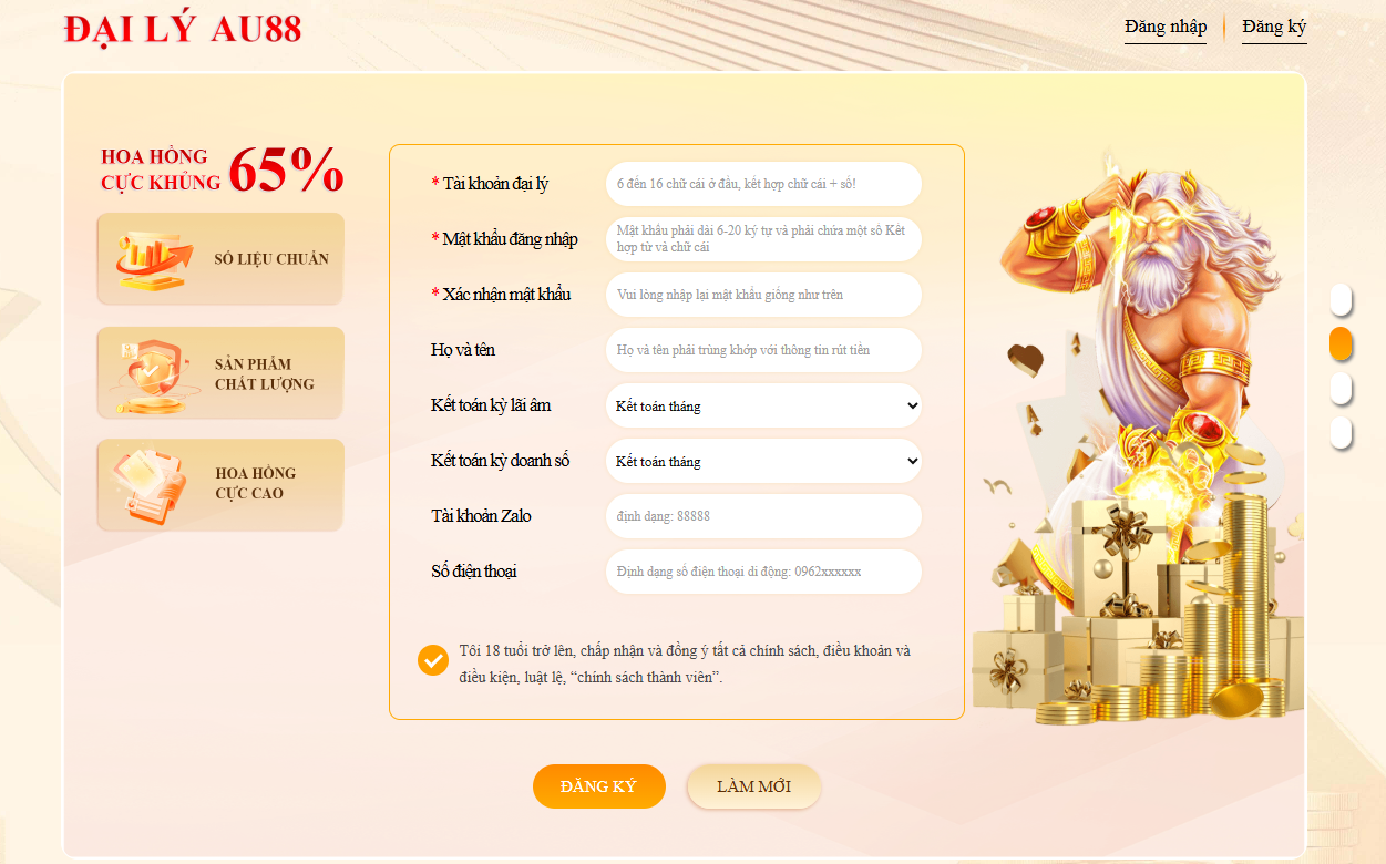 AU88 – TRANG CHỦ 31 Quy trình trở thành đại lý Au88 diễn ra vô cùng đơn giản.